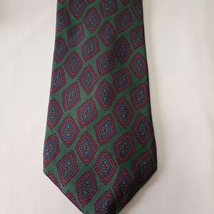 Wembly Vintage Pure Silk Neck Tie  Green With Purple And Blue Diamond Pattern
